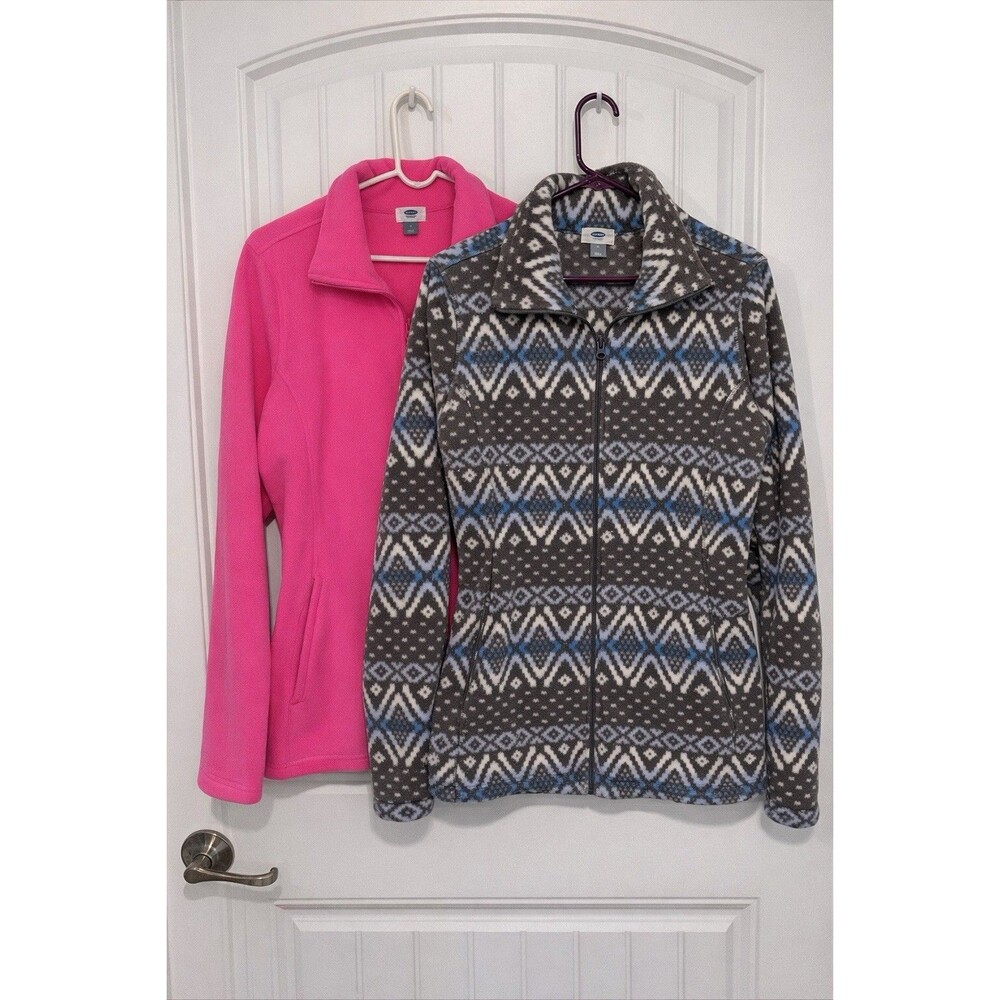 EUC Old Navy Women’s Multicolor & Pink 2 Fleece Zip Up Jackets W/Pockets Medium